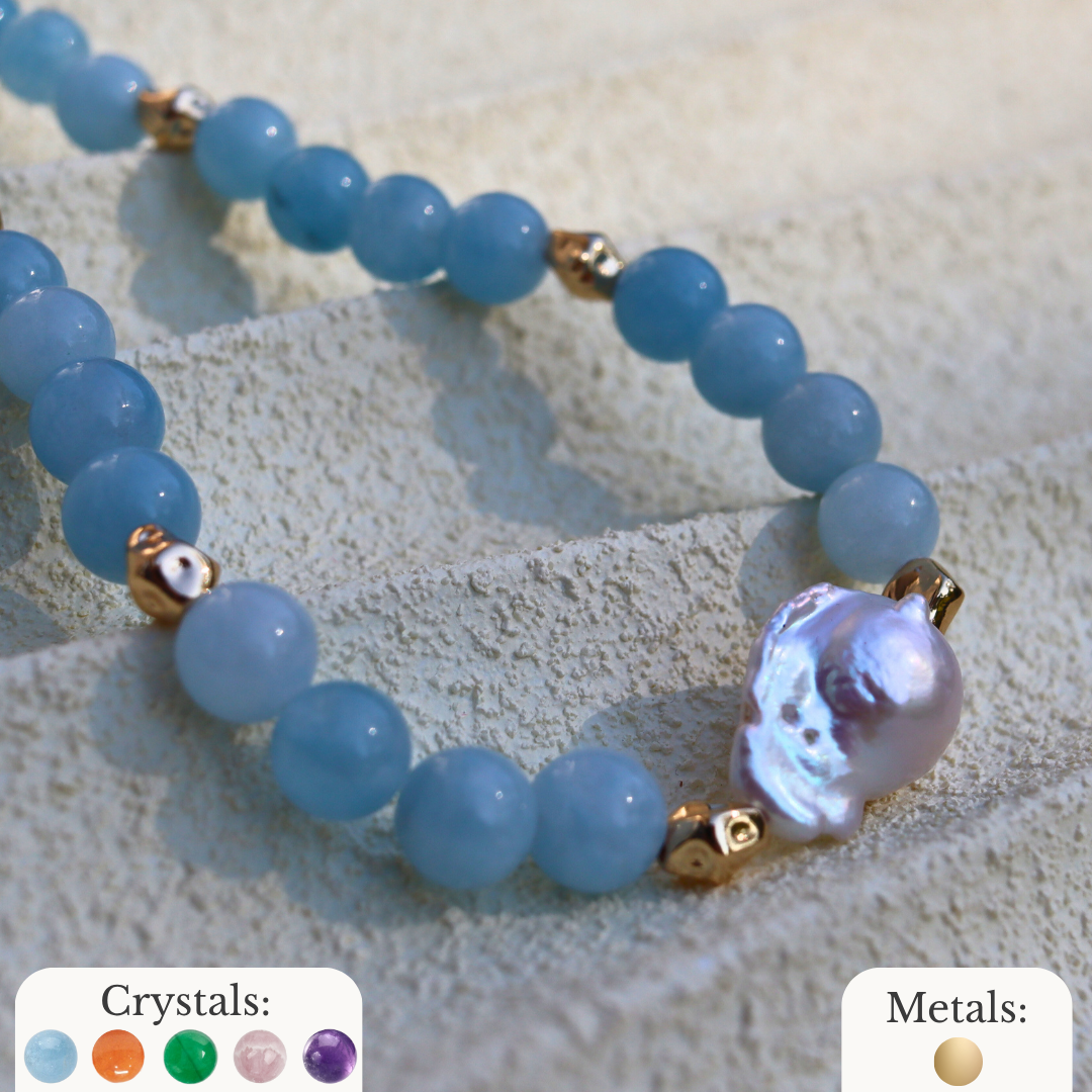Coastal Light - Crystals with a Statement Baroque Pearl and Golden Textured Beads