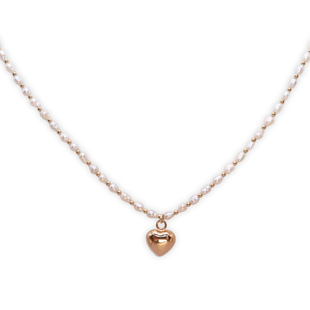 Adeline Heart Charm, Beads and Seed Pearls Necklace