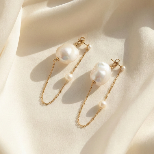 Delphine Backdrop Baroque Pearl Statement Earrings