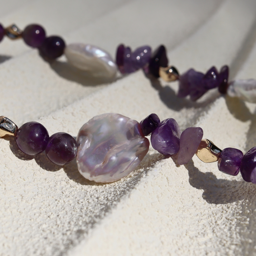 Violet Tide - Crystals, Keshi Pearls & Gold Accents for a Dreamy Coastal Glow