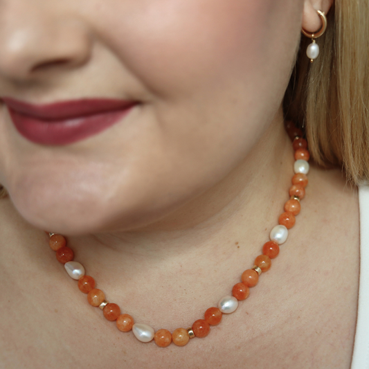 Golden Flame - Crystal Beads, Baroque Pearls & Metal Rondelles