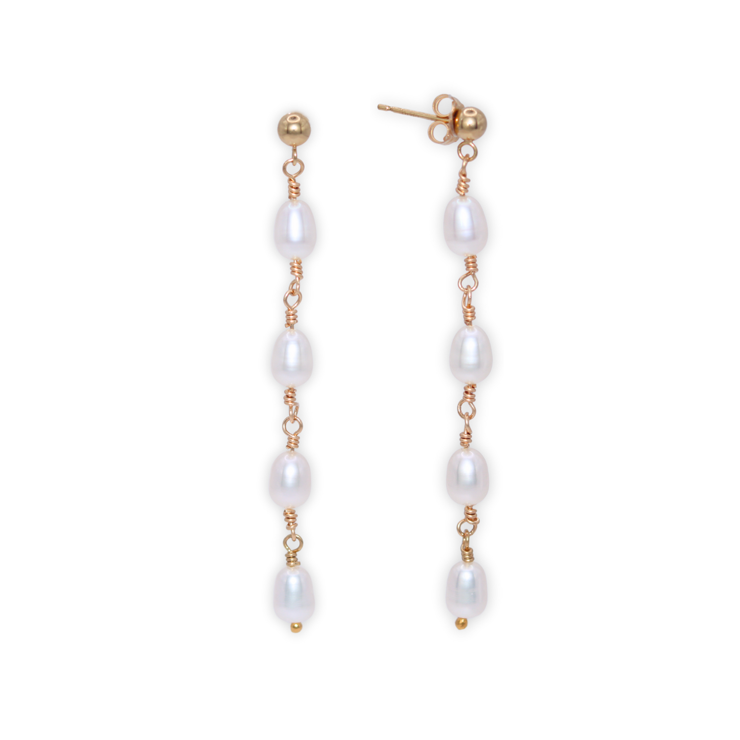 Elegant gold and four ivory pearl drop earrings, exuding sophistication and timeless beauty, perfect for any luxurious occasion.