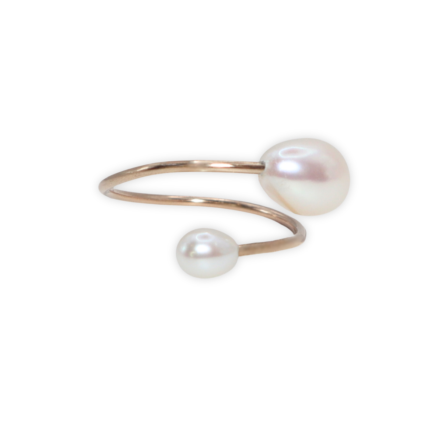 A stunning wrap pearl ring featuring two exquisite teardrop pearls, elegantly set to capture timeless beauty and sophistication.