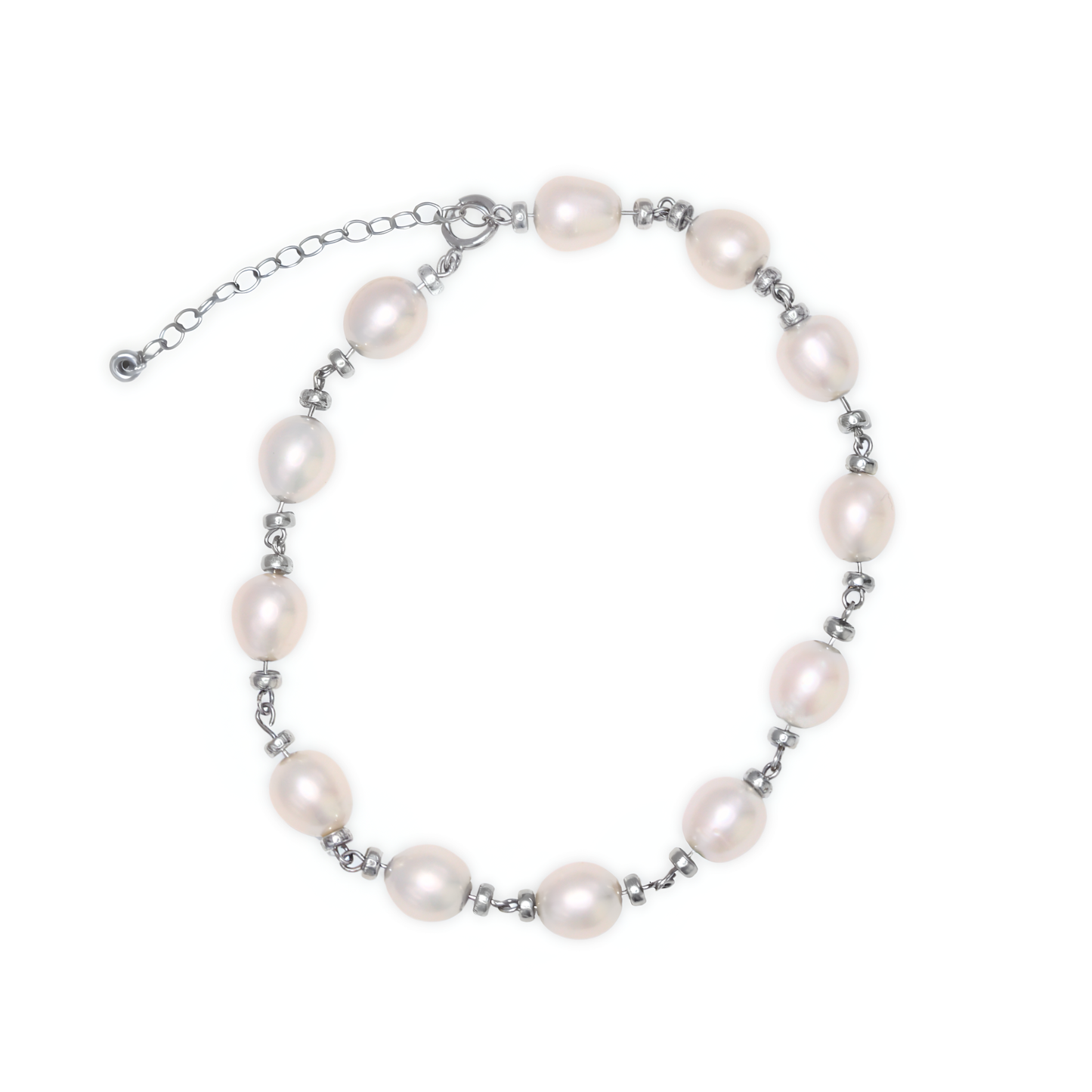 A stunning bracelet featuring lustrous white pearls and silver rondelle beads intertwined with a luxurious gold chain, perfect for any occasion.
