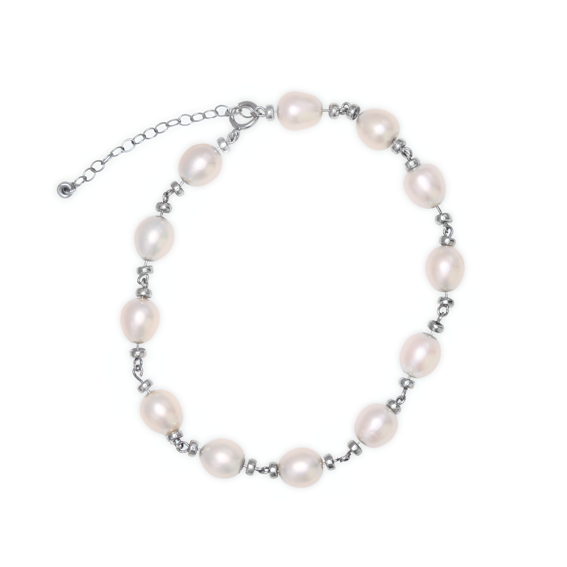 A stunning bracelet featuring lustrous white pearls and silver rondelle beads intertwined with a luxurious gold chain, perfect for any occasion.