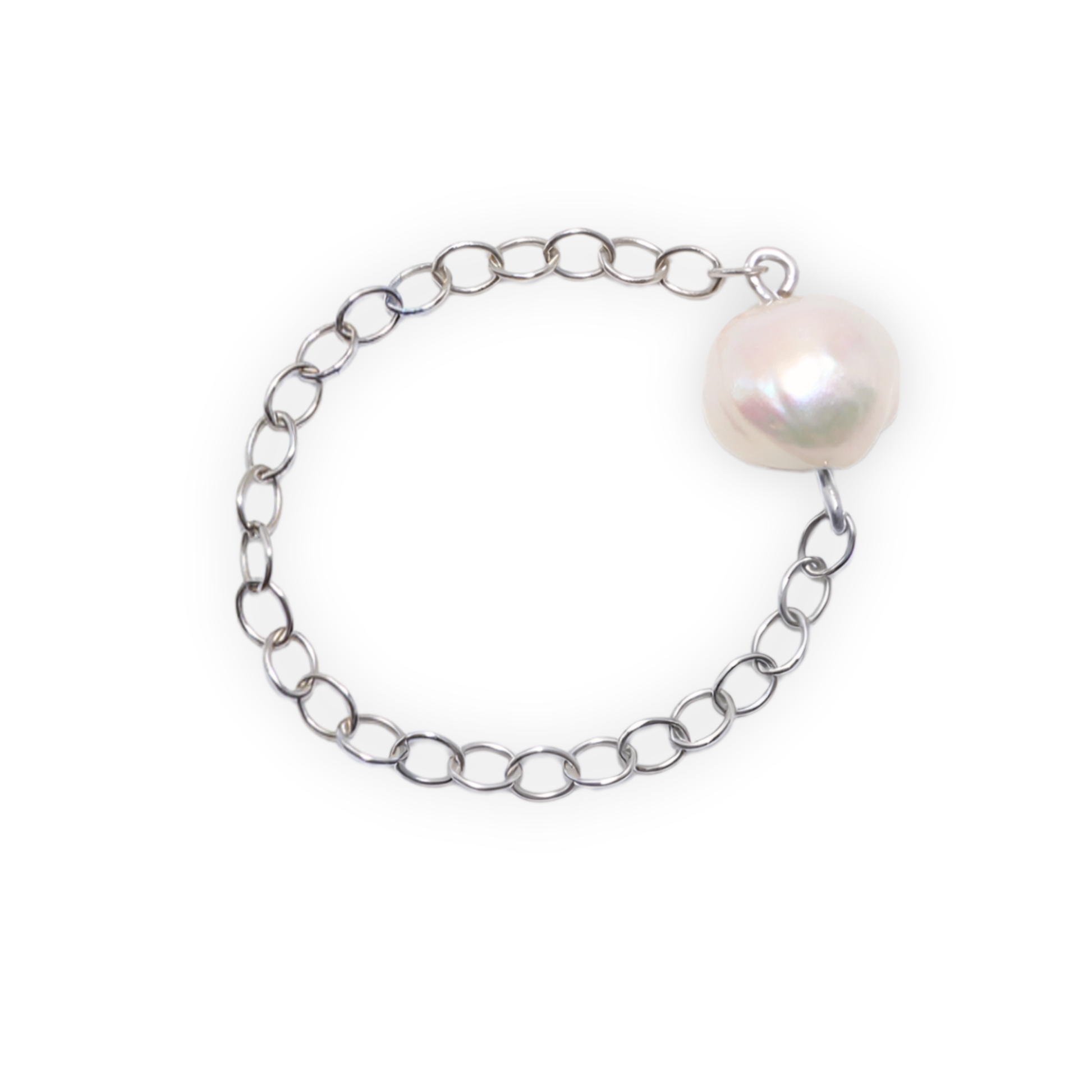 A stunning pearl ring featuring a delicate silver chain, embodying grace in every detail.