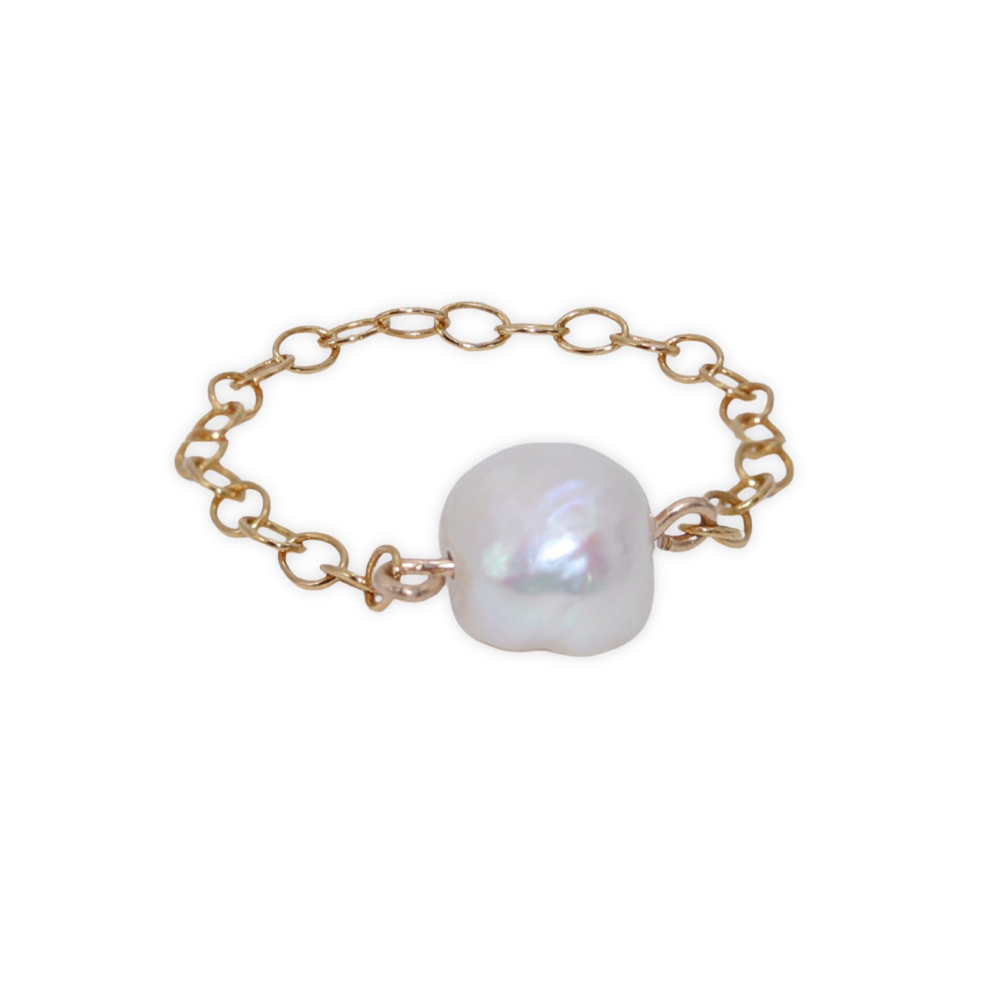 A stunning pearl ring featuring a delicate gold chain, embodying grace in every detail.