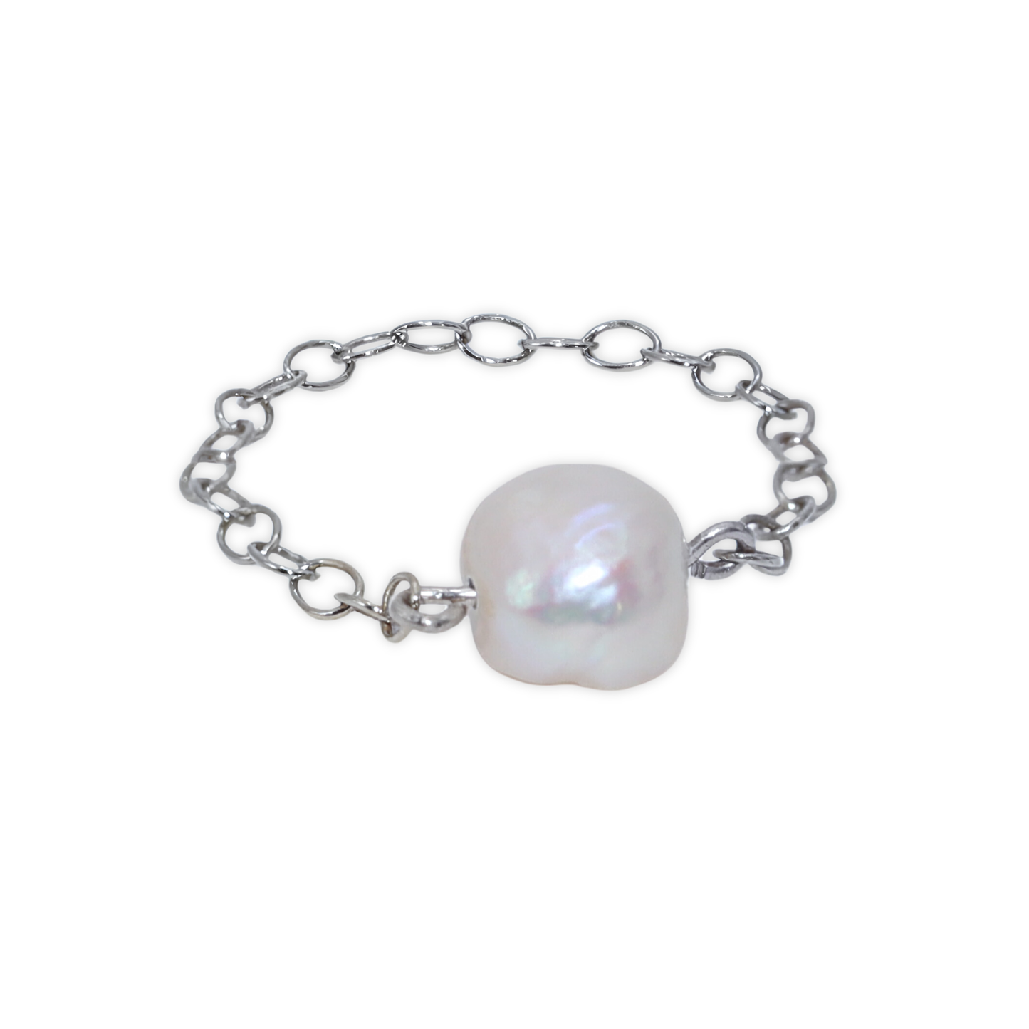 A stunning pearl ring featuring a delicate silver chain, embodying grace in every detail.