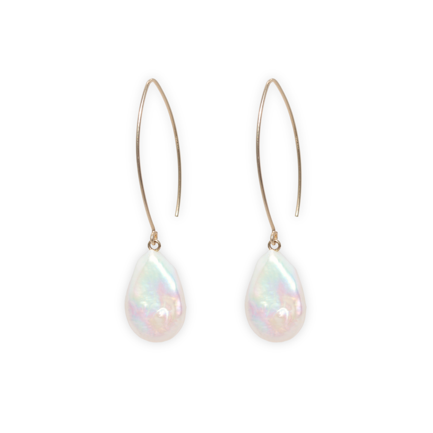 Featuring large flat teardrop pearls and V-shaped pull through design, these earrings exude sophistication and luxury.