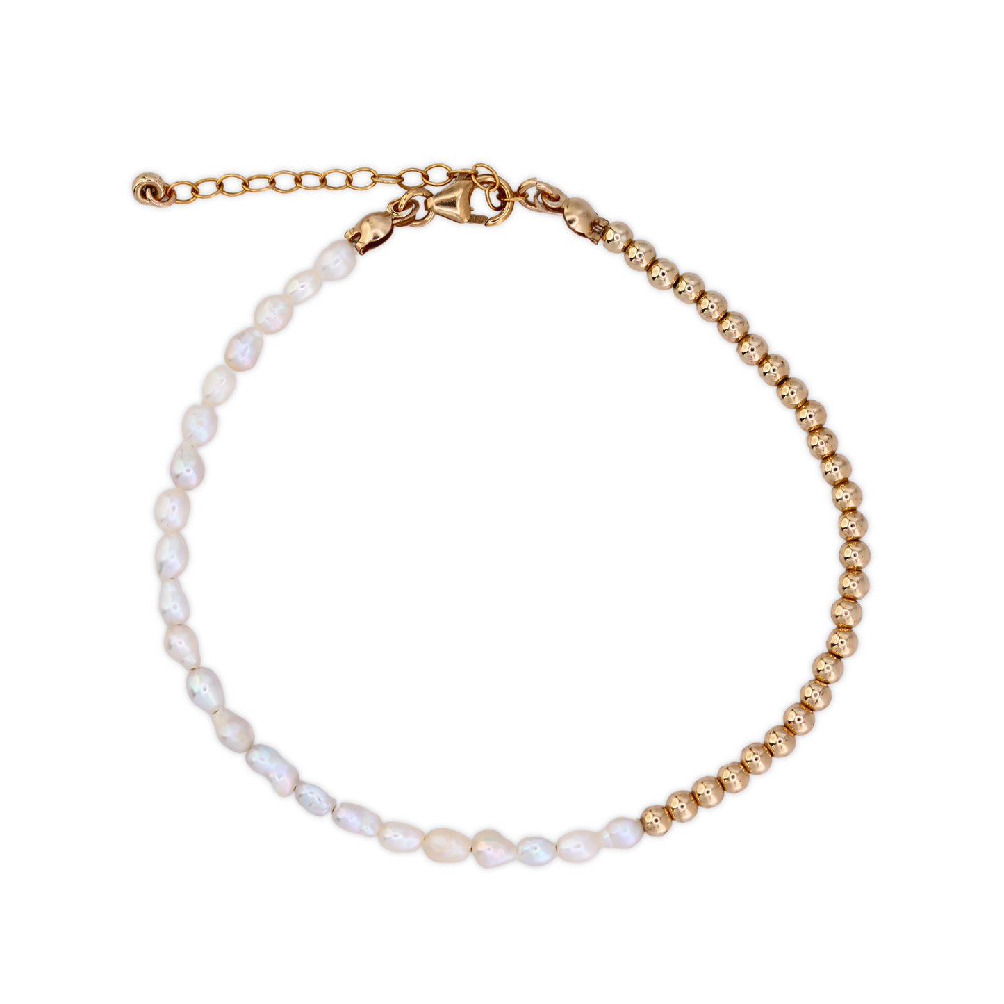A stunning gold beads and white pearl bracelet, beautifully crafted to enhance any outfit with its refined and classic appeal.
