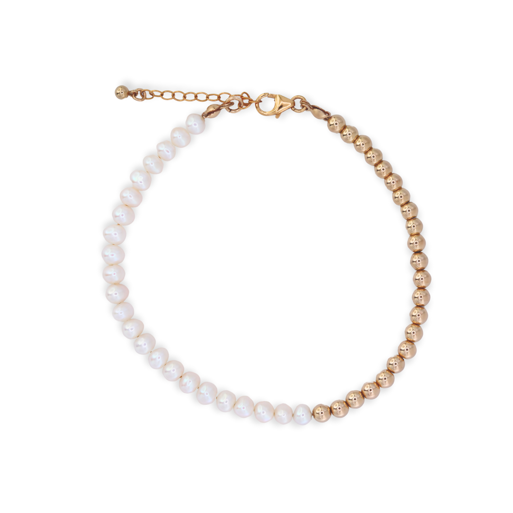 A stunning gold beads and white pearl bracelet, beautifully crafted to enhance any outfit with its refined and classic appeal.
