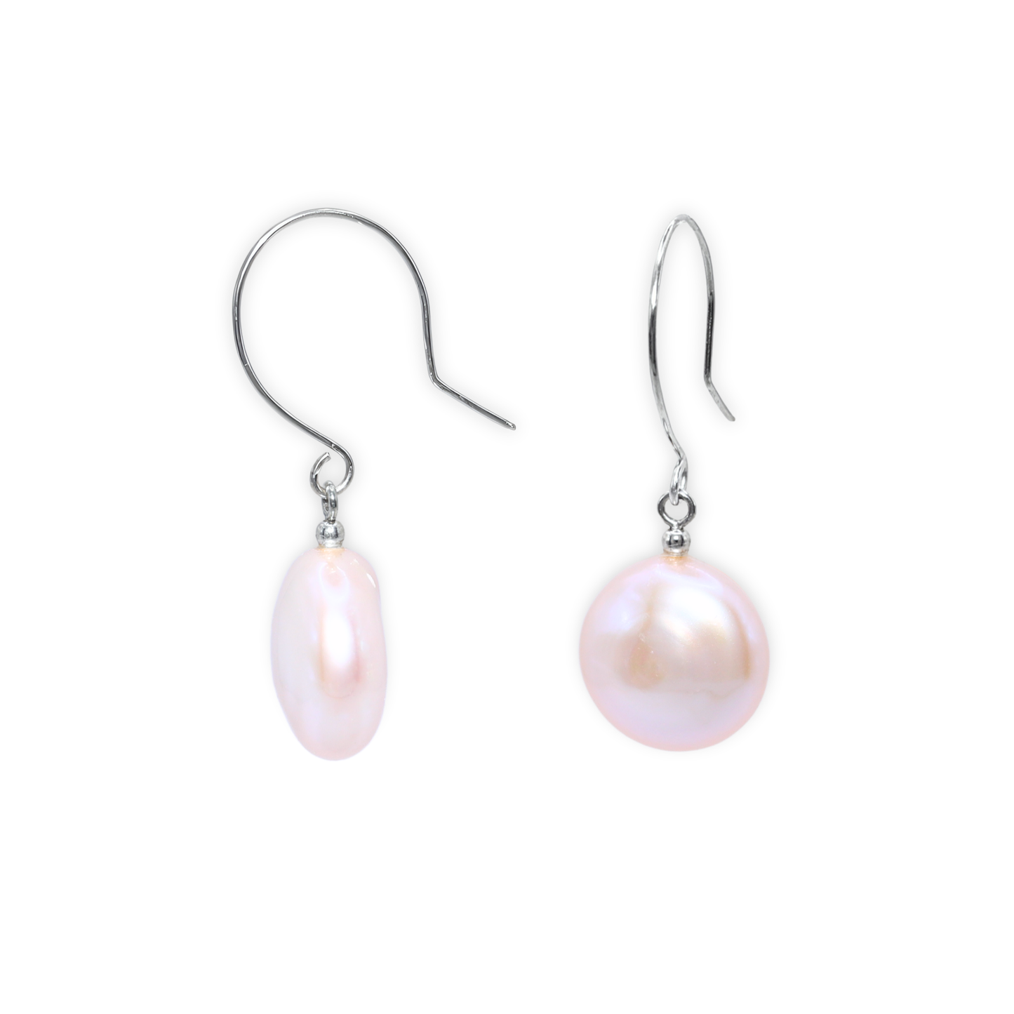 These exquisite earrings feature lustrous coin pearls delicately suspended from round hook earrings.