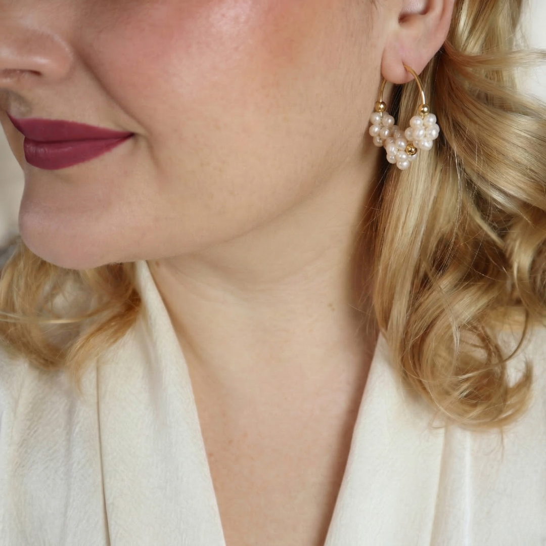 Rosalie Triple Pearl Blossom Hoop Earrings