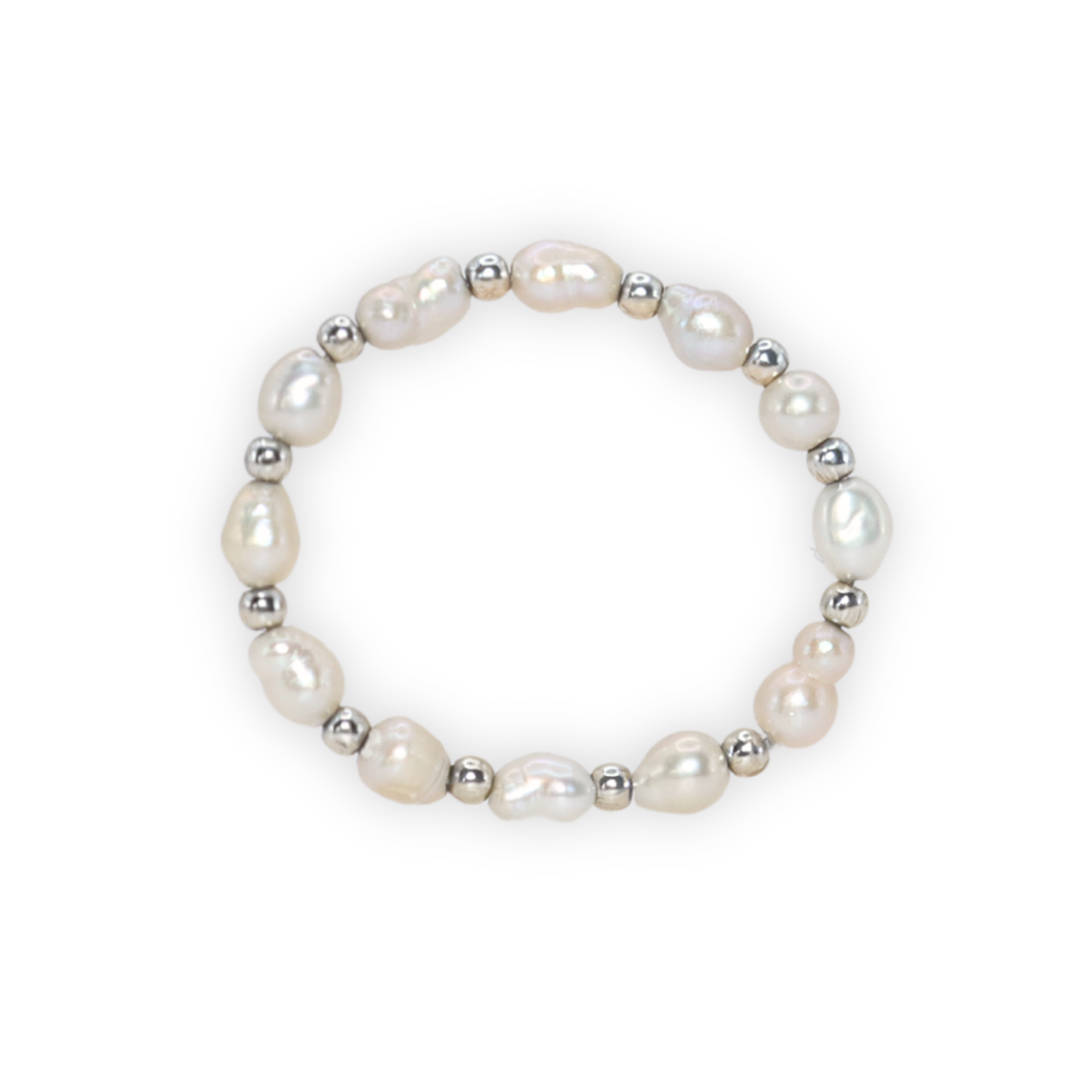 A luxurious white pearl ring embellished with radiant silver beads, perfect for adding a touch of elegance to any ensemble.