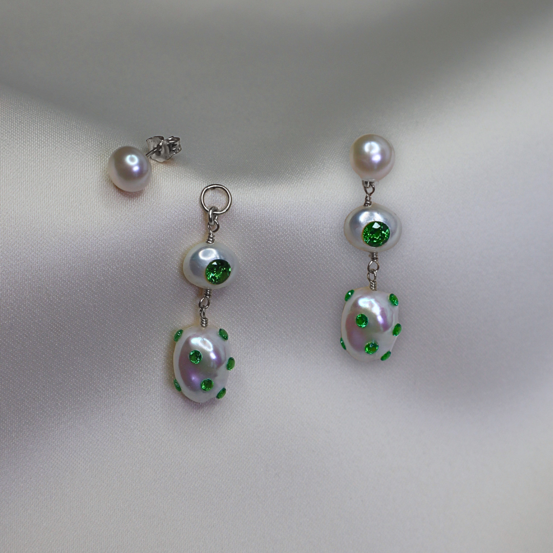 Esmeralda 3 in 1 Convertible Bejewelled Baroque Pearl Earrings