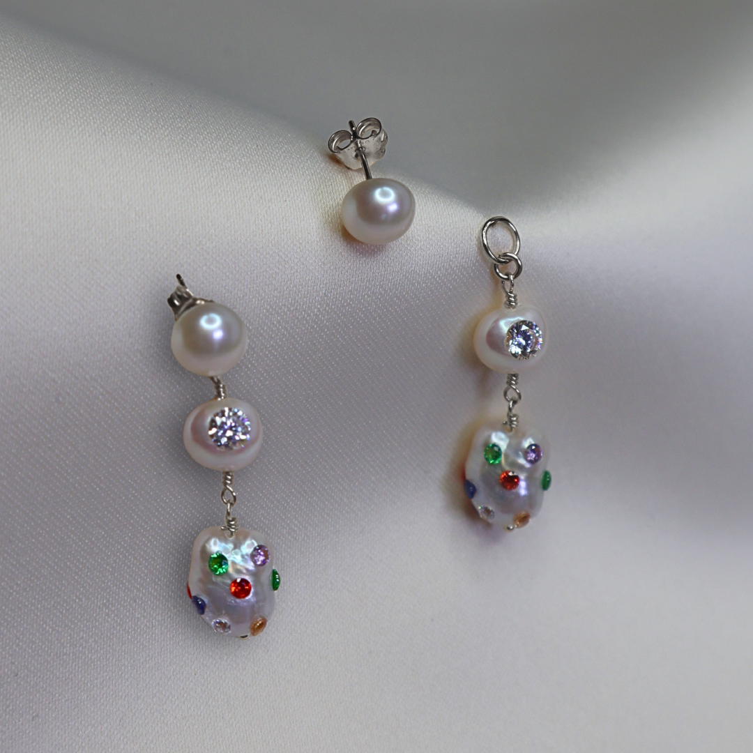 Aurora 3 in 1 Convertible Bejewelled Baroque Pearl Earrings