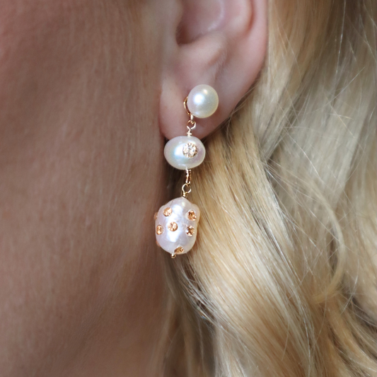 Marigold 3 in 1 Convertible Bejewelled Baroque Pearl Earrings