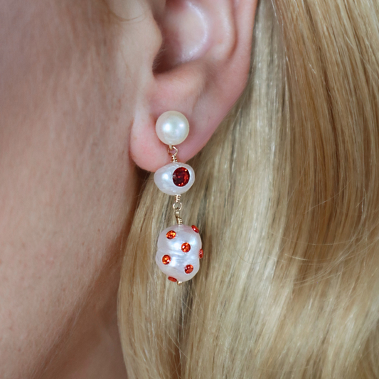 Coraline 3 in 1 Convertible Bejewelled Baroque Pearl Earrings