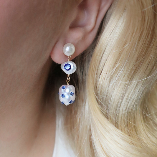 Celestine 3 in 1 Convertible Bejewelled Baroque Pearl Earrings
