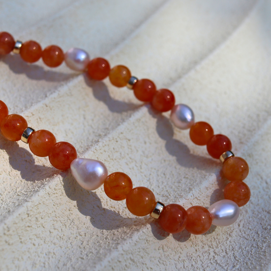 Golden Flame - Crystal Beads, Baroque Pearls & Metal Rondelles