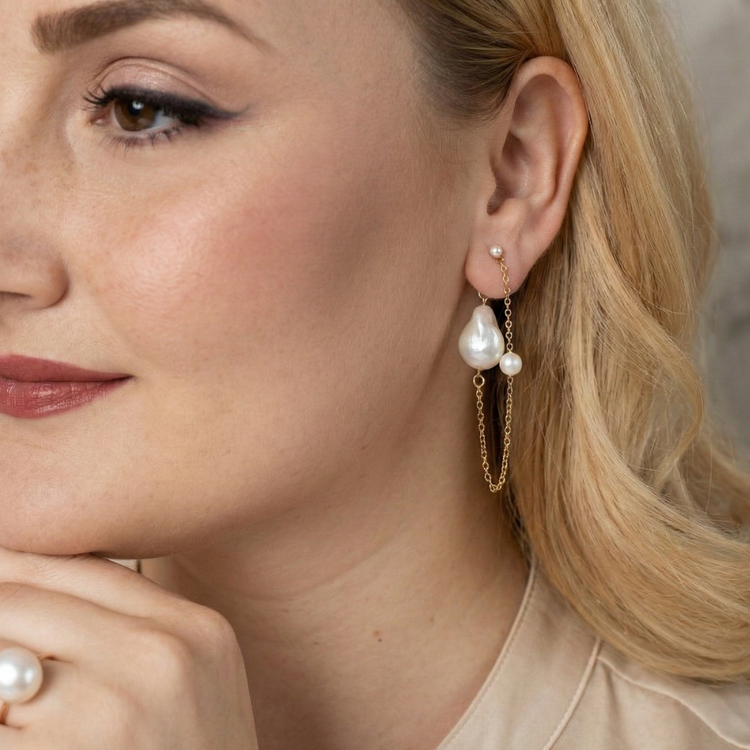 Delphine Backdrop Baroque Pearl Statement Earrings