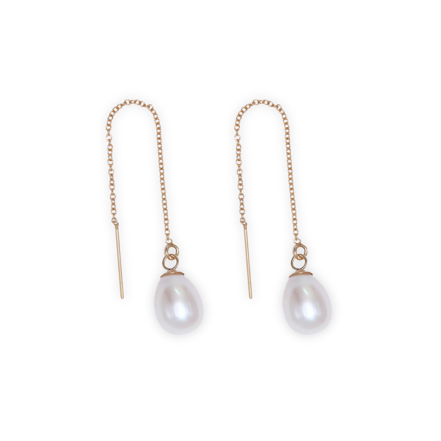 These threader earrings feature a teardrop solitaire pearl that exudes elegance and sophistication.