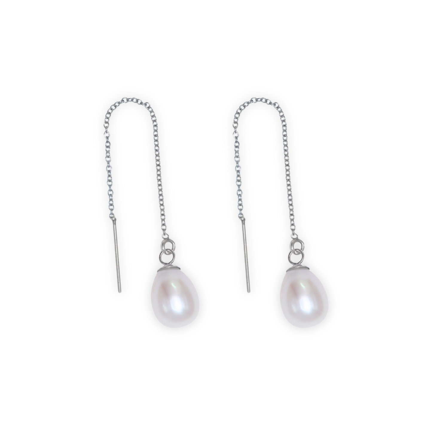 These threader earrings feature a teardrop solitaire pearl that exudes elegance and sophistication.