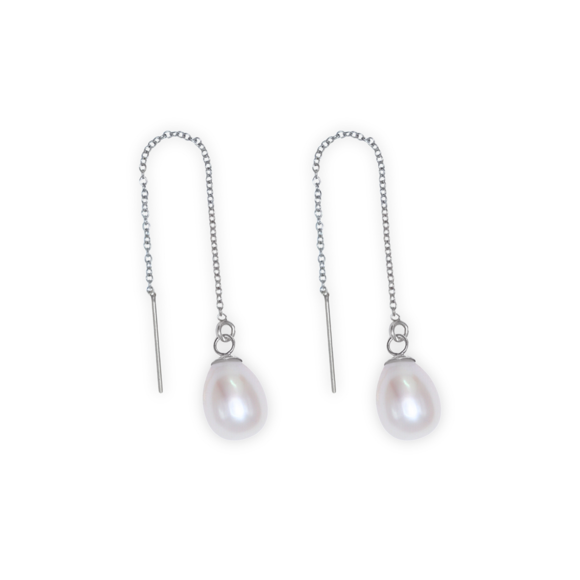 These threader earrings feature a teardrop solitaire pearl that exudes elegance and sophistication.