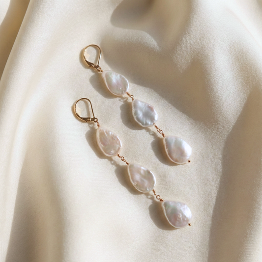 Calista Triple Drop Pearl Earrings