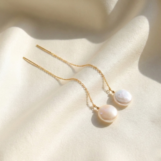 Maya Coin Pearl Threader Earrings