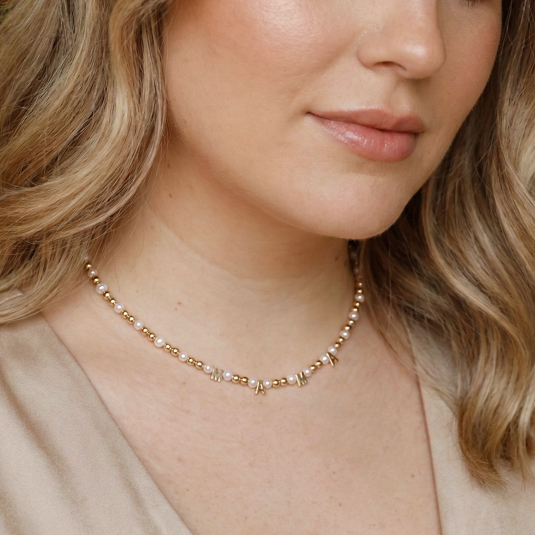 M-A-M-A Beaded Pearl Necklace