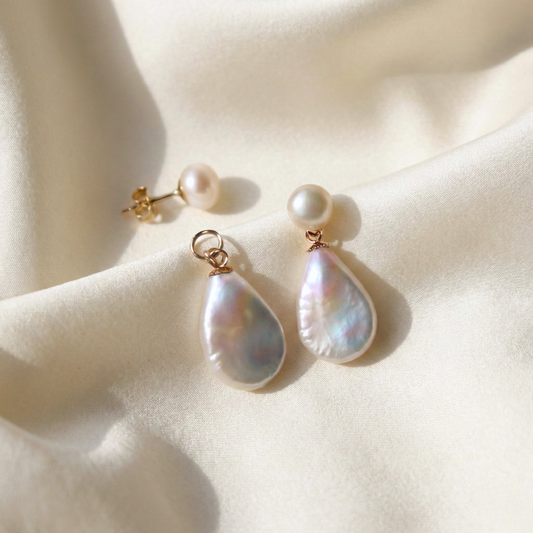 Evelyn 3 in 1 Convertible Flat Teardrop Pearl Earrings
