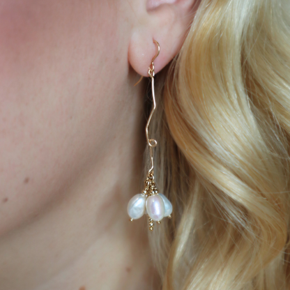 Fleur Long Flower Pearl Earrings