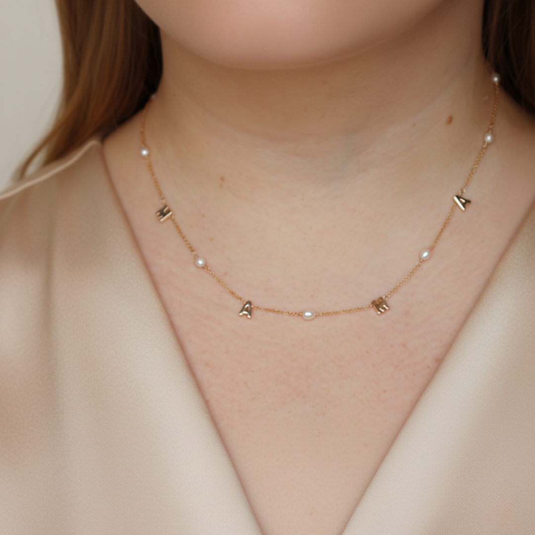 M-A-M-A Pearl Chain Necklace
