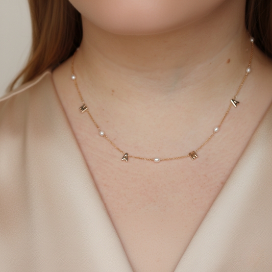 M-A-M-A Pearl Chain Necklace