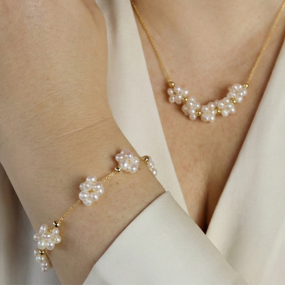 Rosalie Five Pearl Blossom Necklace - Centered