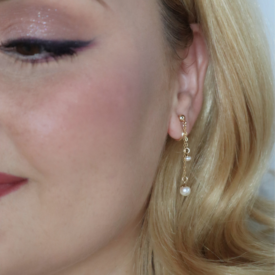 Olivia Round Pearls Dangle Earrings - Clip On