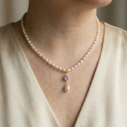 Genevive Birthstone Pendant Pearl Necklace