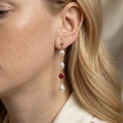 Amelia Birthstone Drop Pearl Earrings