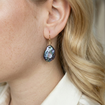 Celeste Black Baroque Pearl Drop Earrings