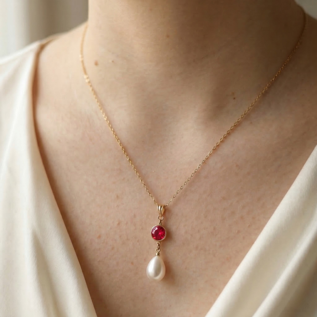Ella Birthstone Teardrop Pearl Necklace