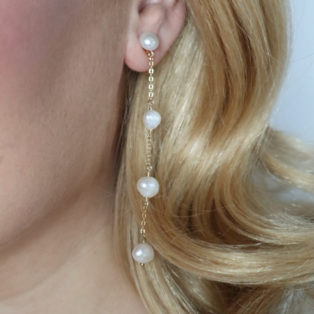 Luna Long Baroque Pearl Earrings - Clip On