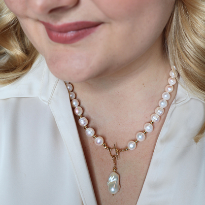 Seraphine 3 in 1 Convertible Large Pearl Necklace with Detachable Baroque Pearl Charm