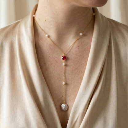 Bianca Birthstone & Coin Pearl Lariat Necklace