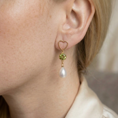 Arabella Heart, Birthstone & Teardrop Pearl Earrings