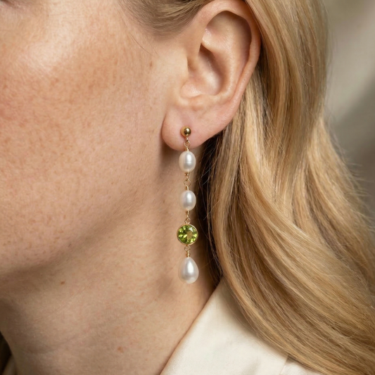 Amelia Birthstone Drop Pearl Earrings