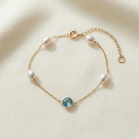 Ella Birthstone & Pearl Chain Bracelet