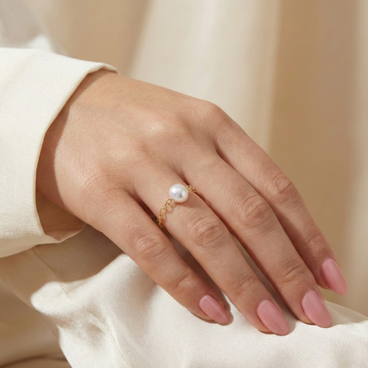 Luna Baroque Pearl Chain Ring