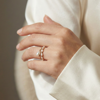 Ella Dainty Teardrop Pearl Dangle Ring