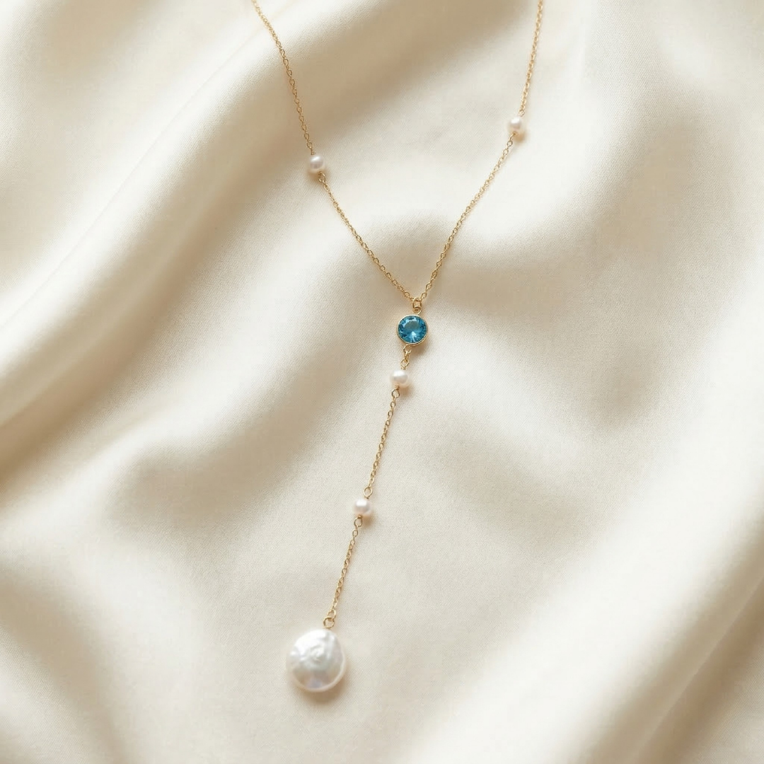 Bianca Birthstone & Coin Pearl Lariat Necklace